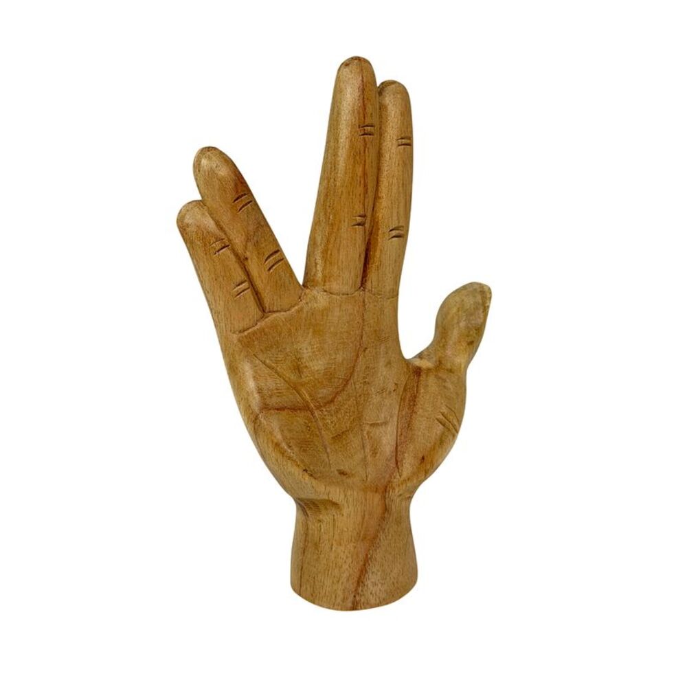 Split-Finger Hand Sculpture Carved Natural Albesia Wood 7.75 Inch Tabletop